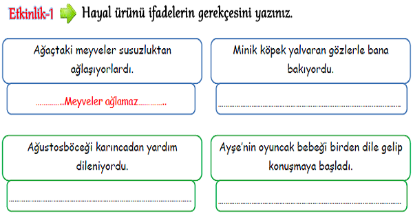 3. Sınıf Türkçe Gerçek ve Hayali Unsurlar-2