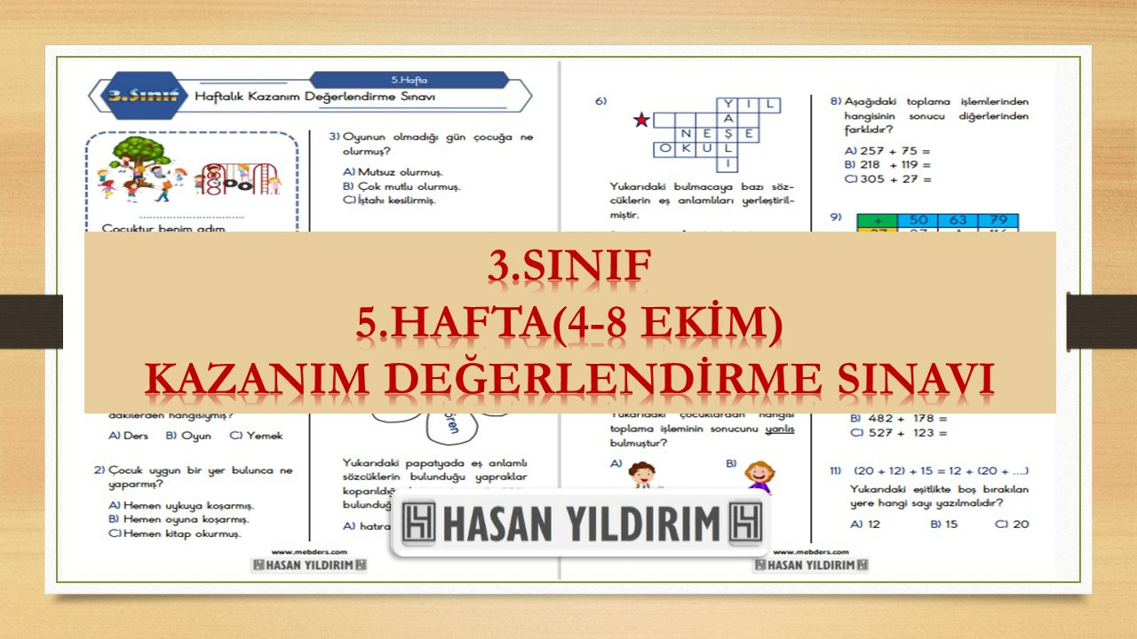 3. Sınıf Haftalık Değerlendirme Testi-5.Hafta(4-8 Ekim)