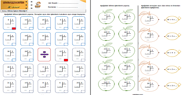 2. Sınıf Matematik Bölme İşlemi Etkinliği 5