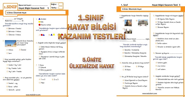1. Sınıf Hayat Bilgisi Kazanım Testi - 5.Ünite - Ülkemizde Hayat