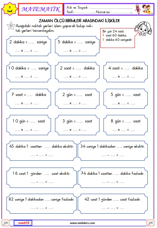 3. Sınıf Matematik Zamanı Okuyalım ve Yazalım Etkinliği 21