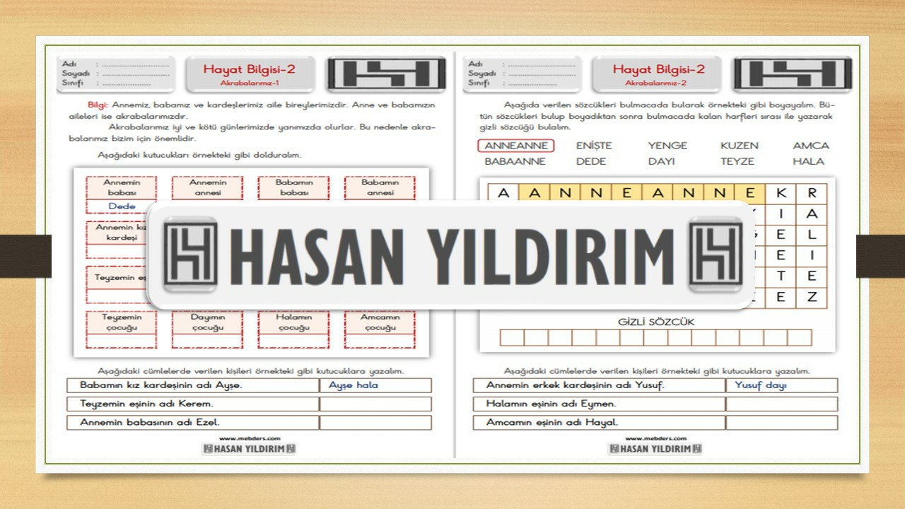 2. Sınıf Hayat Bilgisi Akrabalarımız Çalışma Sayfaları