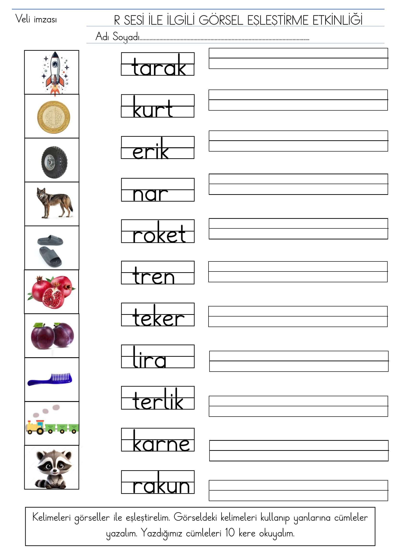 1. Sınıf R sesi Görsel Eşleştirme Etkinliği