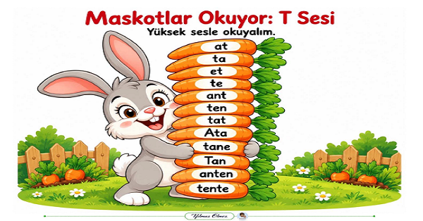 1. Sınıf İlk Okuma Yazma T SESİ Maskotlarla Okuyorum Renkli Etkinliği