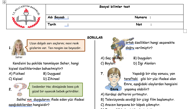 4. Sınıf Sosyal Bilgiler test