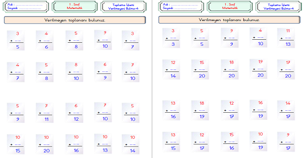 1. Sınıf Matematik Toplama İşlemi Verilmeyen Toplananı Bulma-4