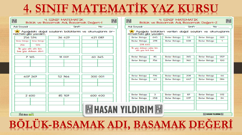 4. Sınıf Matematik Yaz Kursu - Bölük ve Basamak Adı, Basamak Değeri (4. Sınıfa Hazırlık)