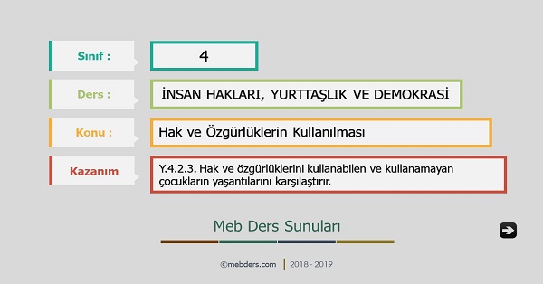 4. Sınıf İnsan Hakları, Yurttaşlık ve Demokrasi - Hak ve Özgürlüklerin Kullanılması Sunusu