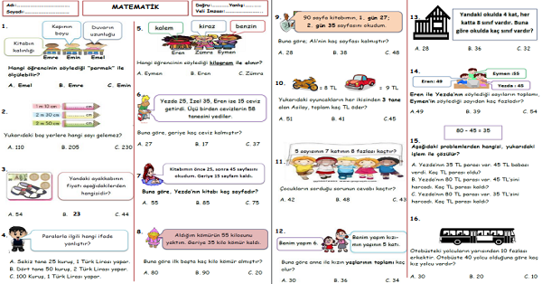 2. Sınıf Matematik Sene Sonu Testi-1