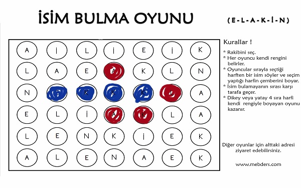 1.Grup Harflerle İsim Bulma Oyunu