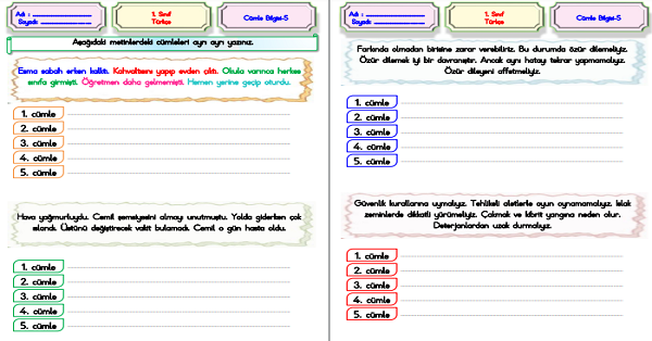 1. Sınıf Türkçe Cümle Bilgisi-5