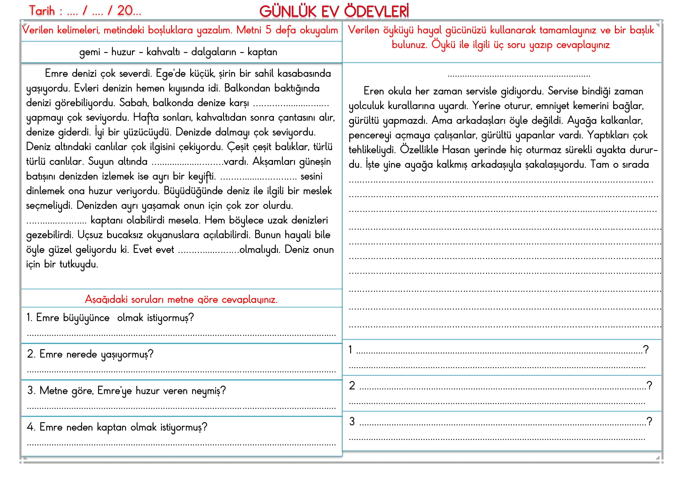 2. Sınıf 21 Mart 2025 Günlük Ev Ödevi