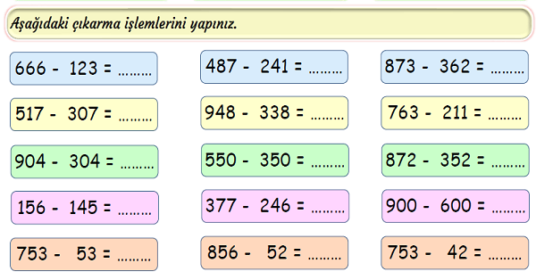 3. Sınıf Matematik Çıkarma İşlemi-Onluk Bozmadan-2