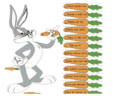 1. Sınıf İlk Okuma Yazma (U-u Sesi) bugs bunny Okuma ve Boyama Etkinliği
