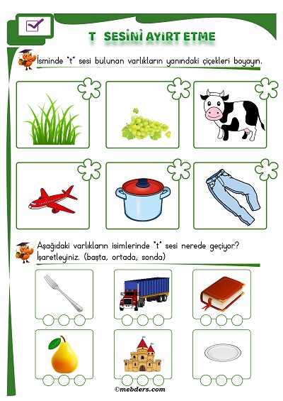 1. Sınıf İlkokuma T Sesi Ayırt Etme Etkinliği