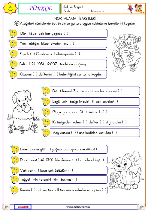 3. Sınıf Türkçe Noktalama İşaretleri Etkinliği 8