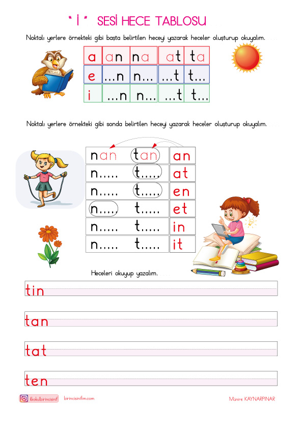 1 Sınıf Okuma Yazma İ Sesi Hece Tablosu Okuma Yazma Etkinliği