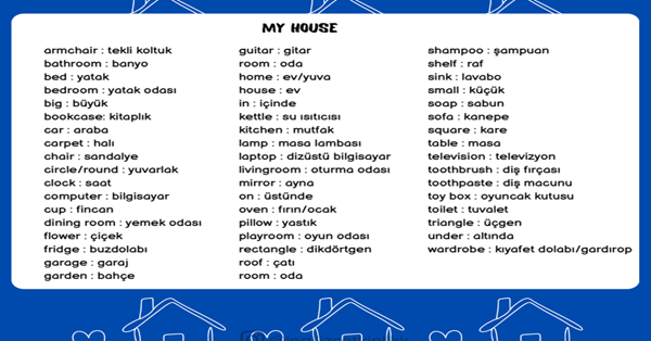 3. Sınıf 6.Ünite My House Kelime Listesi