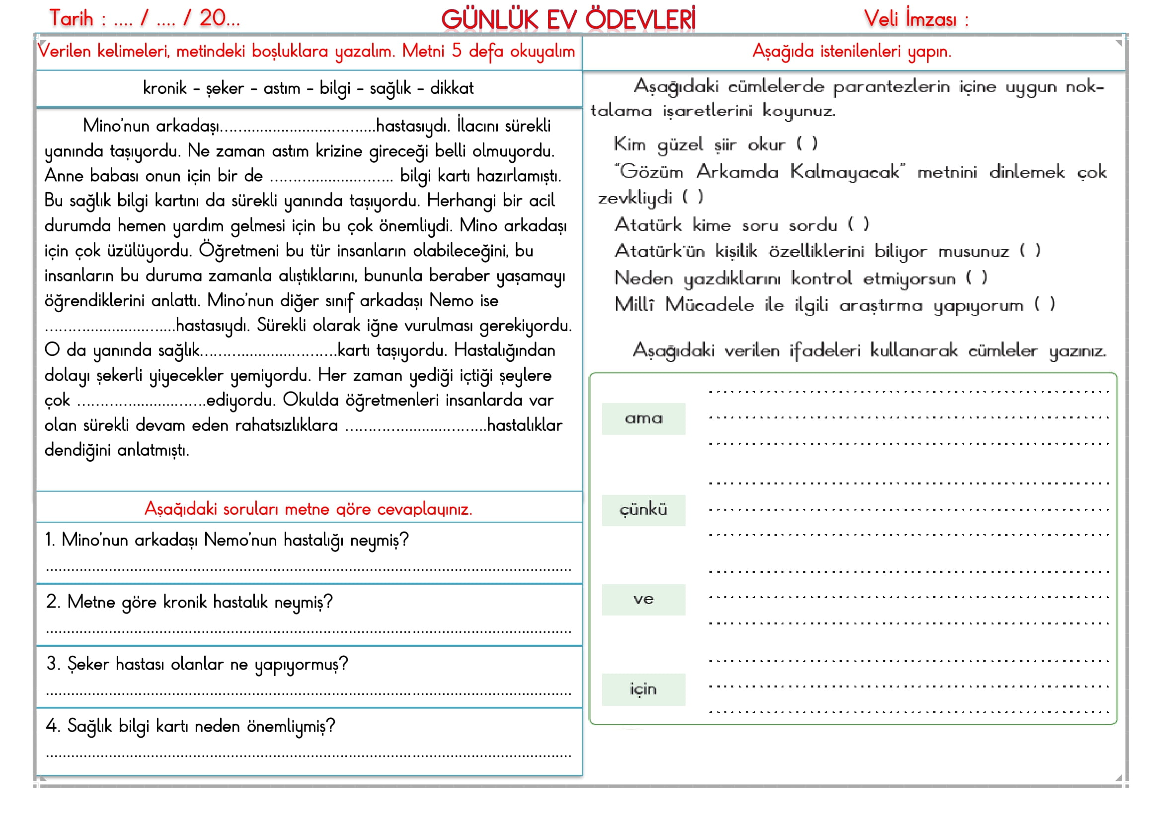 2. Sınıf 21 Şubat 2025 Günlük Ev Ödevi