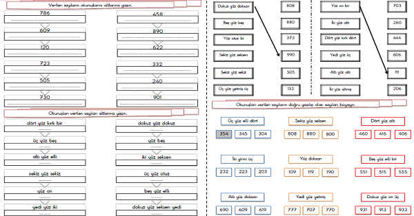 3. Sınıf - Matematik Üç Basamaklı Sayıların Okunuş ve Yazılışları Etkinliği-3