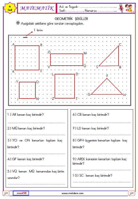 4. Sınıf Matematik Geometrik Şekiller Etkinliği 8