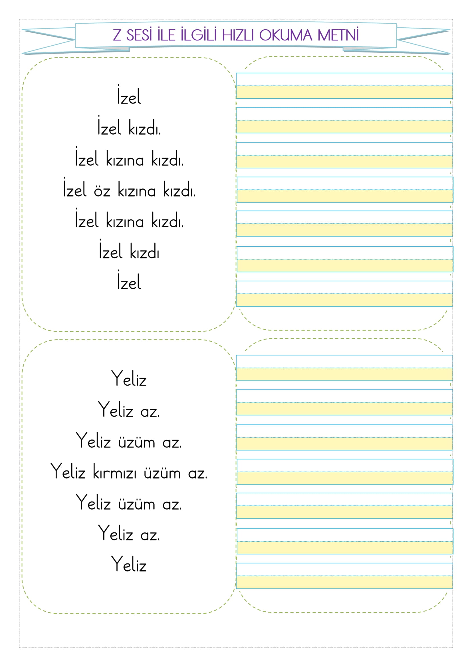 1. Sınıf İlk Okuma Yazma Z Sesi Hızlı Okuma Metni