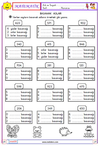 3. Sınıf Matematik Basamak Adı Etkinliği 1
