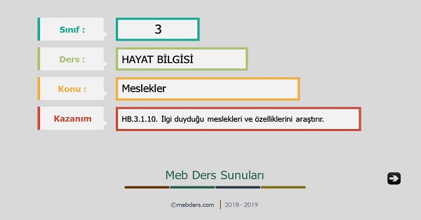 3. Sınıf Hayat Bilgisi Meslekler Sunusu