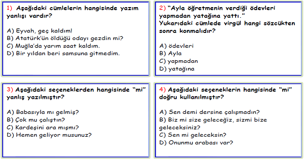 4. Sınıf Türkçe Noktalama İşaretleri ve Yazım Yanlışları Test-8