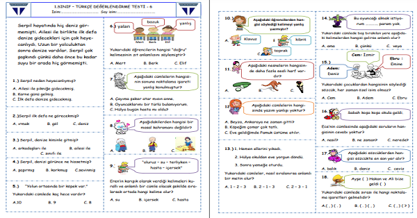1. Sınıf - Türkçe Değerlendirme Testi - 6