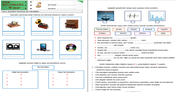 4. Sınıf Fen Bilimleri Geçmişten Günümüze Ses Teknolojileri Etkinliği