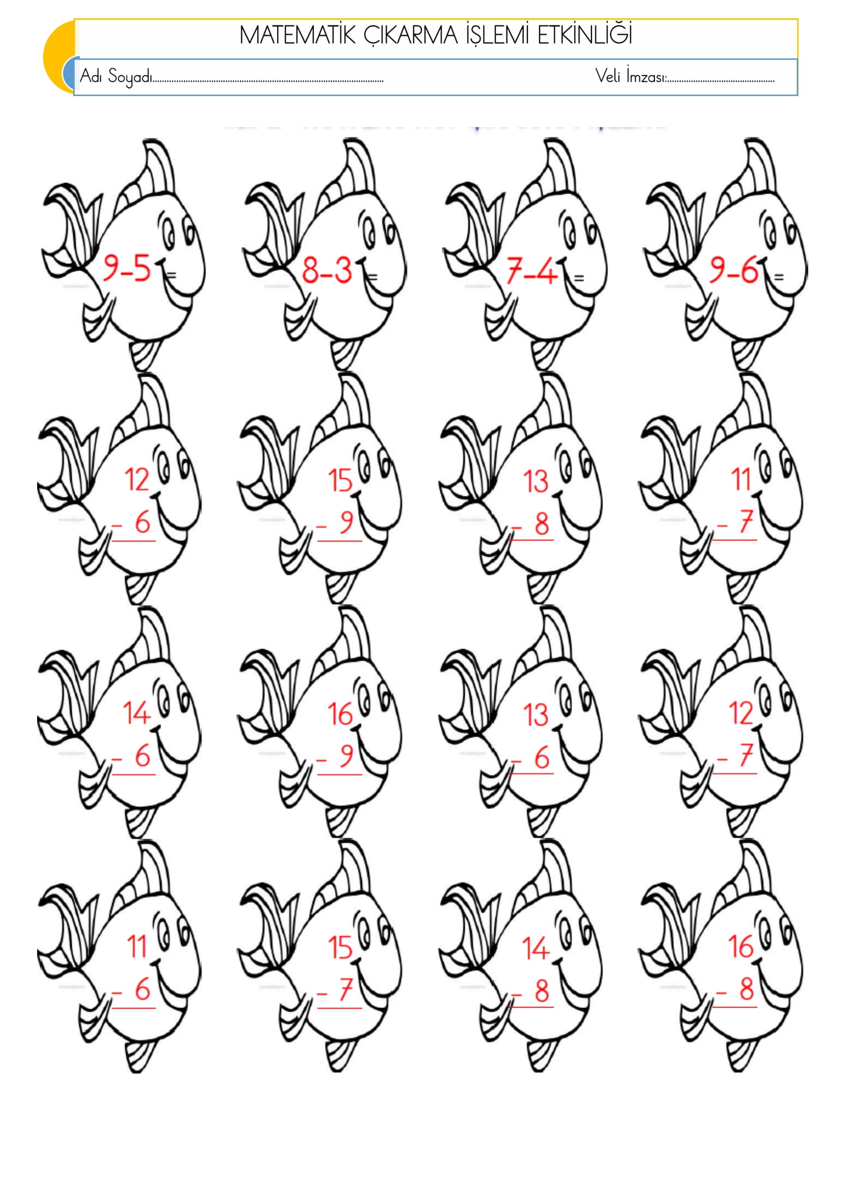 1. Sınıf Matematik Çıkarma İşlemi Etkinliği-2