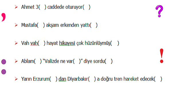 4. Sınıf Türkçe Noktalama İşaretleri Etkinliği 3