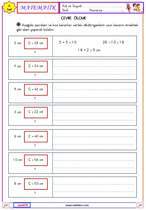 4. Sınıf Matematik Çevre Ölçme Etkinliği 13