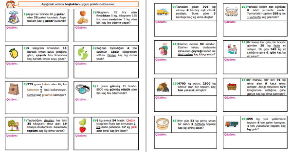4. Sınıf Matematik - Tartma Problemleri Etkinliği
