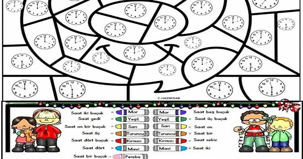 2. Sınıf Matematik Tam ve Buçuk Saatler Boyama Sayfası