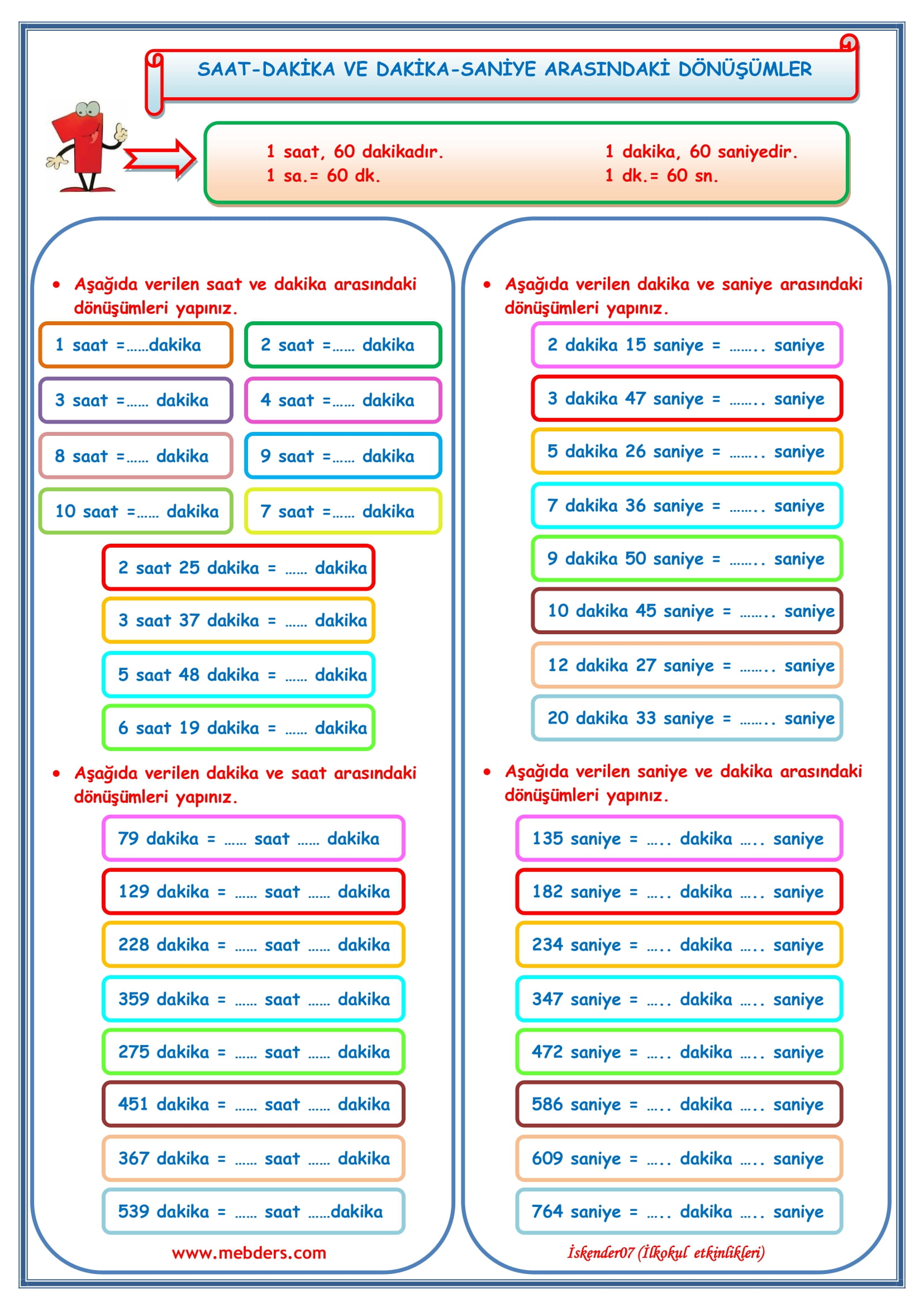 4. Sınıf Matematik Saat-Dakika Dakika- Saniye Arasında Dönüşümler