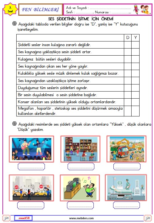3. Sınıf Fen Bilimleri Sesin Şiddeti Etkinliği 4