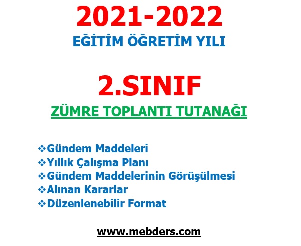 2021-2022 Eğitim Öğretim Yılı 2. Sınıf Zümre Toplantı Tutanağı