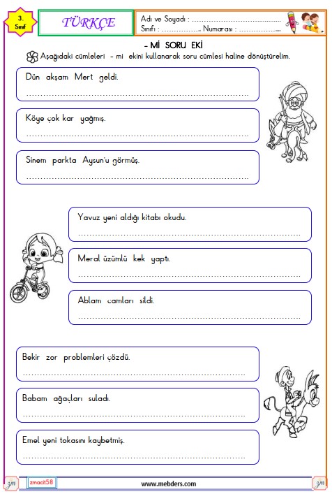 3. Sınıf Türkçe -mi Soru Ekinin Yazılışı Etkinliği 3
