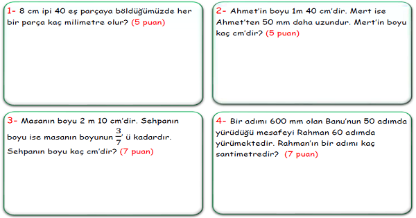 4. Sınıf Matematik Uzunluk Ölçüleri Problemleri-4
