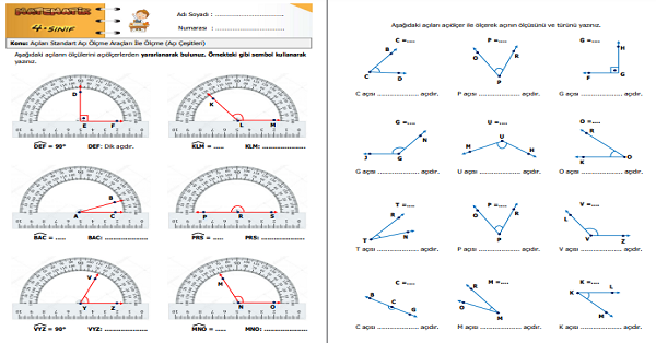 4. Sınıf Matematik Açıları Standart Açı Ölçme Araçları İle Ölçme (Açı Çeşitleri) 2