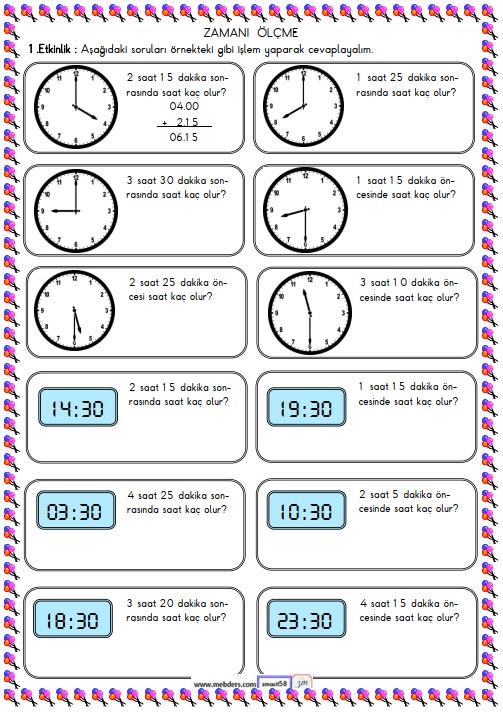 2. Sınıf Matematik Zamanı Ölçme, Saat Etkinliği 35