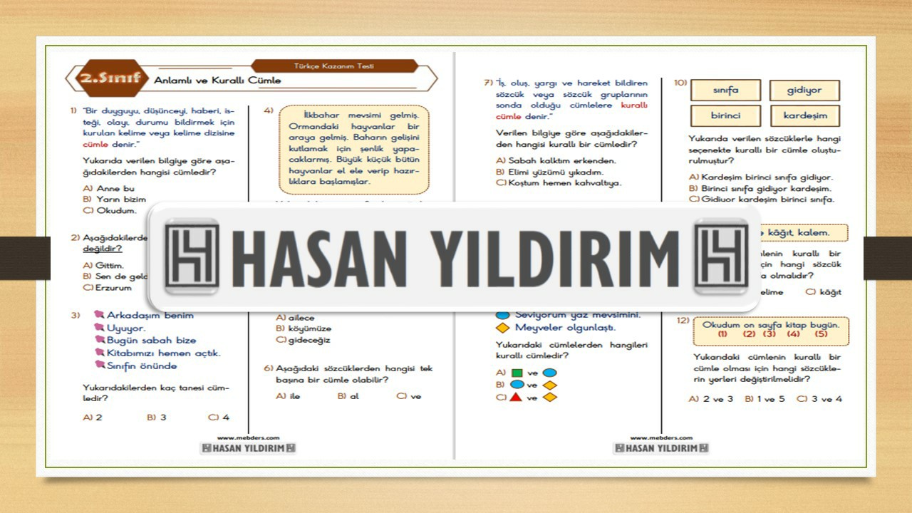 2. Sınıf Türkçe Anlamlı ve Kurallı Cümle Testi