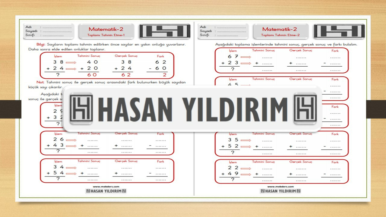 2. Sınıf Matematik Toplamı Tahmin Etme Çalışma Sayfaları