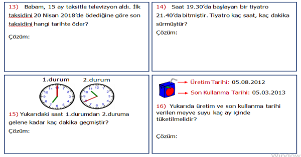 4. Sınıf Matematik Zaman Ölçme ile İlgili Problemler 2