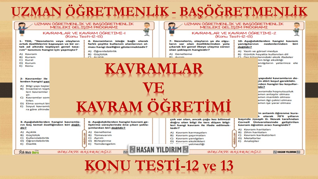 Kavramlar ve Kavram Öğretimi (Konu Testi-12 ve 13)