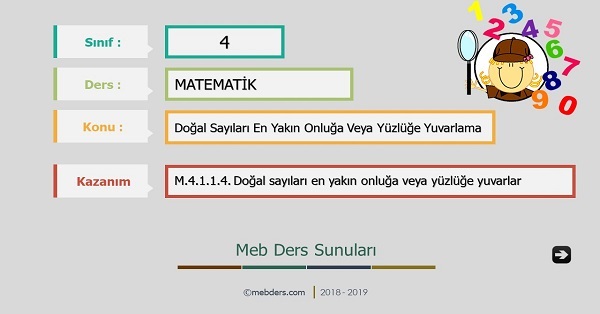 4. Sınıf Matematik Doğal Sayıları En Yakın Onluğa Veya Yüzlüğe Yuvarlama Sunusu