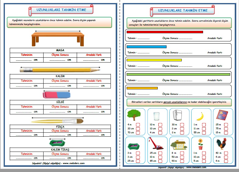 2. Sınıf Matematik Uzunlukları Tahmin Edelim