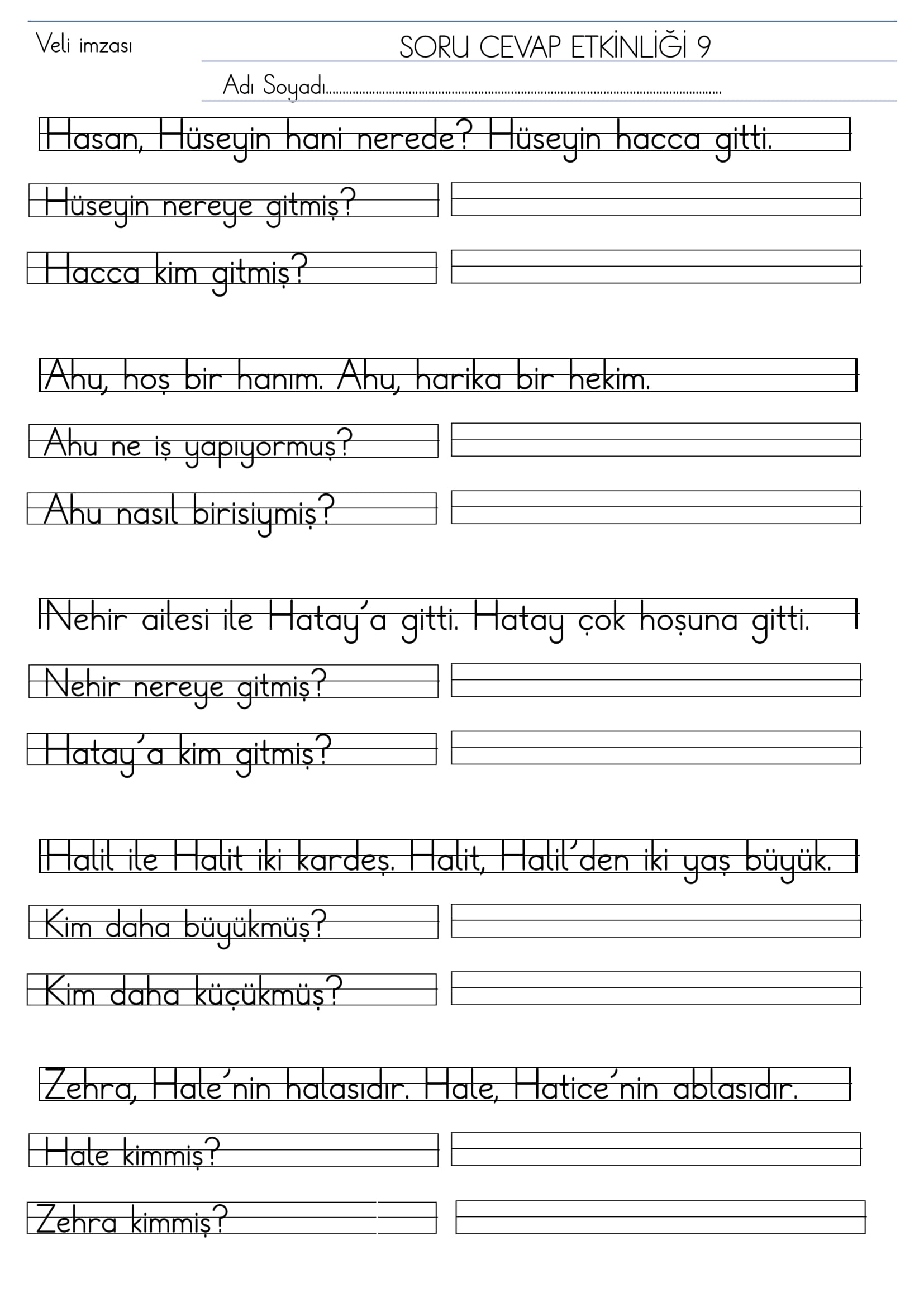 1. Sınıf İlk Okuma Yazma H-h Sesi Kısa Soru Cevap Etkinliği 9